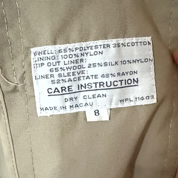 Vintage Trench Coat – Women’s Size 8 – Wool Blend Lining, Classic Style - Picture 5 of 6